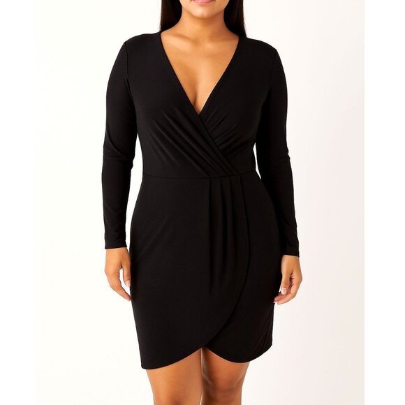 White House Black Market Faux Wrap Dress Black Size 8 Long Sleeve NWT - Picture 1 of 6
